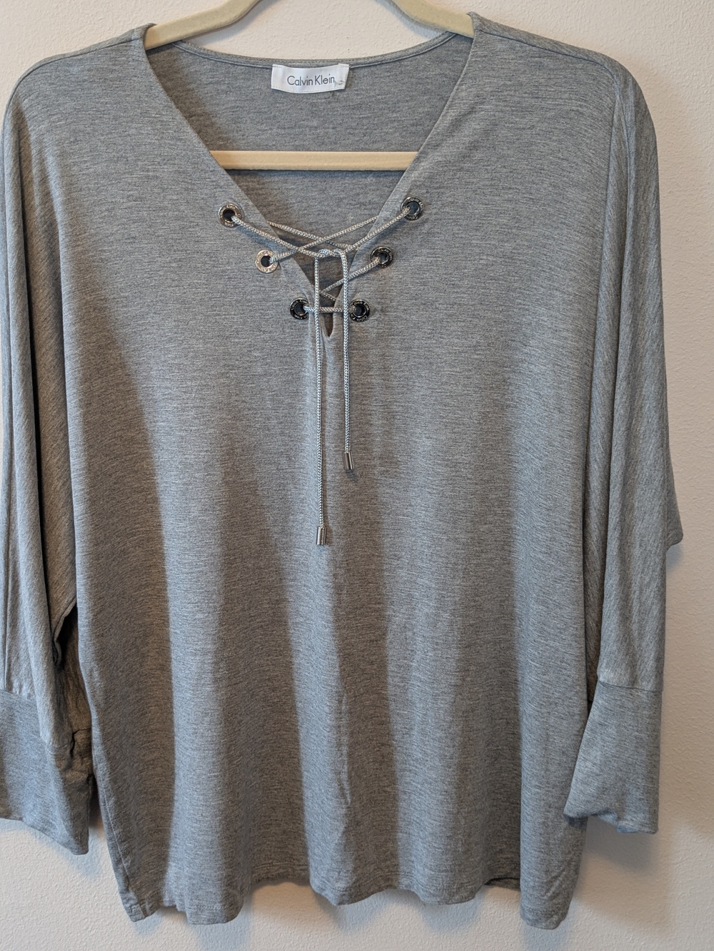 Calvin Klein Light Gray Lace-Up V-Neck Tunic Top
